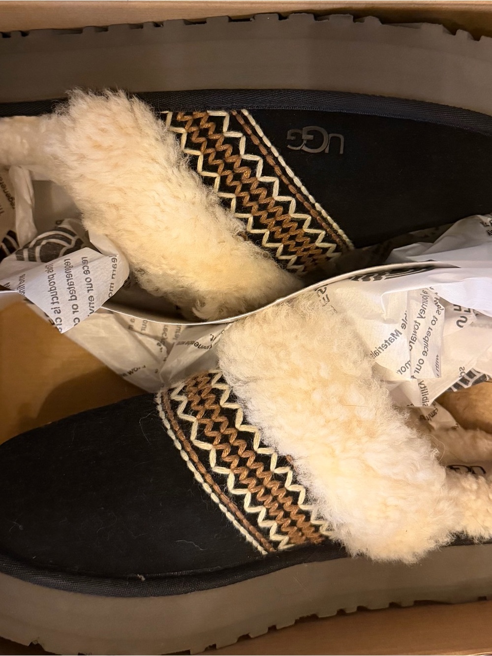 UGG Black, Brown & Cream Shearling-Trim Slip-On Slippers